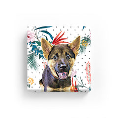 Pet Canvas - Blooming Florals on Black Dot Background
