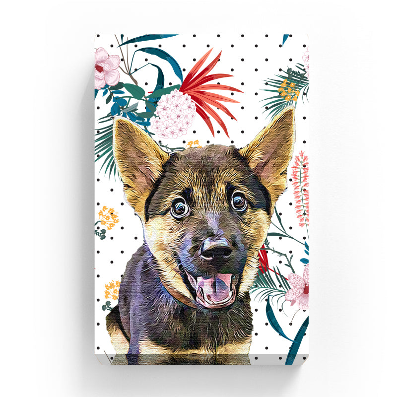 Pet Canvas - Blooming Florals on Black Dot Background