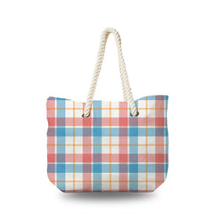 Canvas Bag - Light Red Blue Checked Pattern